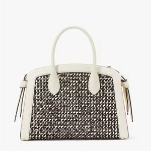♠️kate spade Knott Raffia Tweed Medium Zip Top Satchel, Parchment Multi NWT